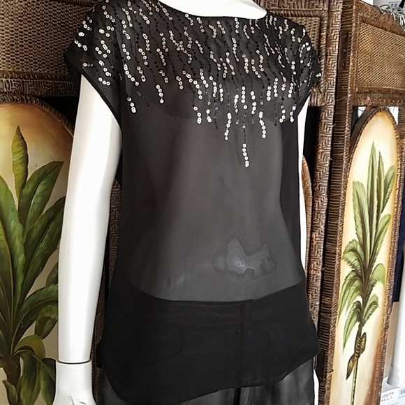 Saks "BLACK" label sequin sheer top - Picture 2 of 8